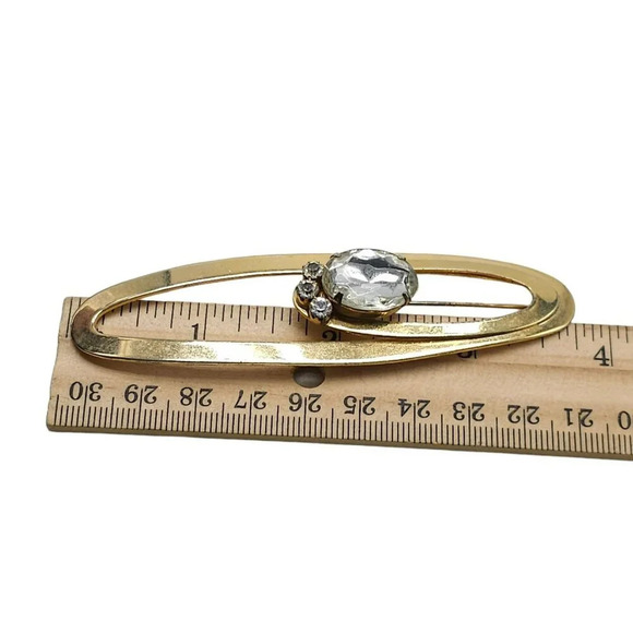 Clear Rhinestone Crystal Oval Bar Brooch Pin Gold Tone Vintage - Picture 5 of 5